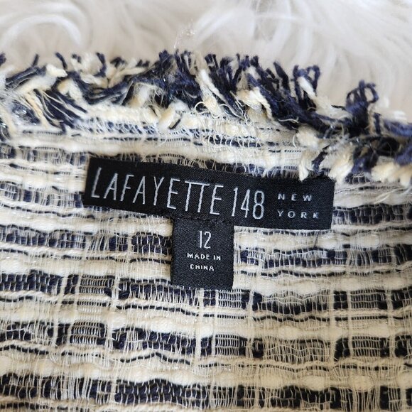 Lafayette 148 Tweed Blazer Women's 12 Metallic Shimmer Navy Blue Silver Career - Picture 7 of 16